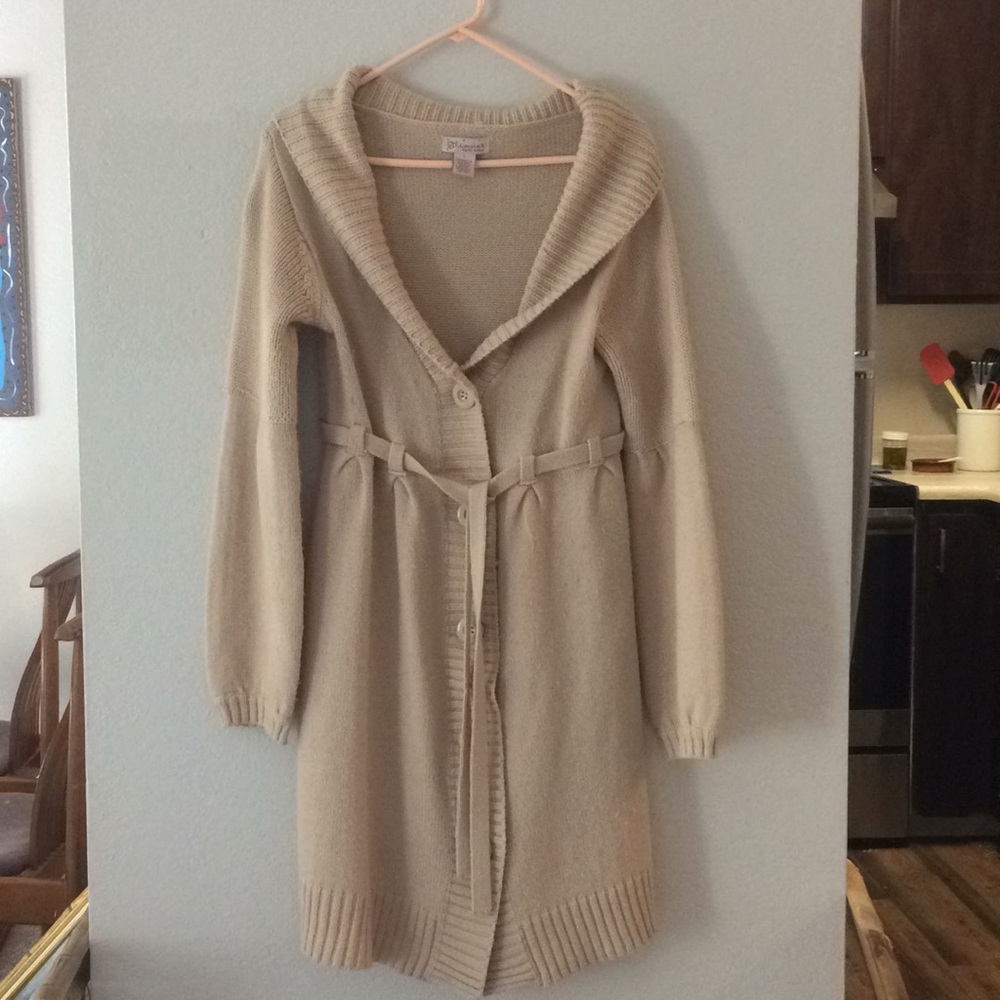 Beige Belted sweater coat